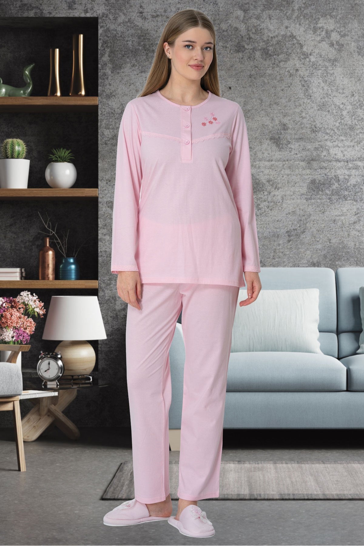 Shopymommy 5637 Cotton Plus Size Maternity & Nursing Pajamas Pink