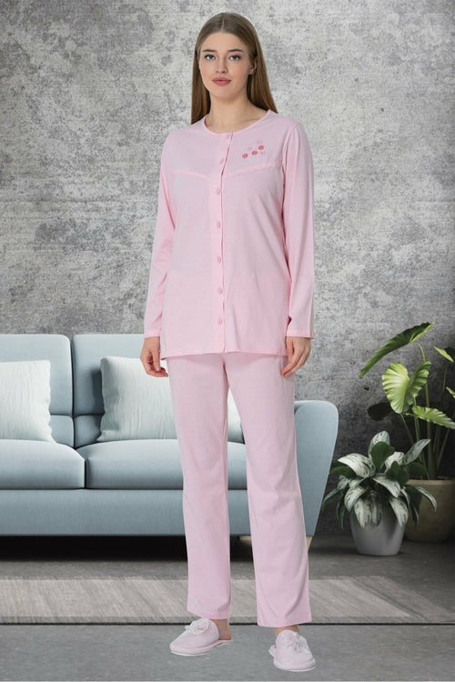 Shopymommy 5638 Patterned Plus Size Maternity & Nursing Pajamas Pink