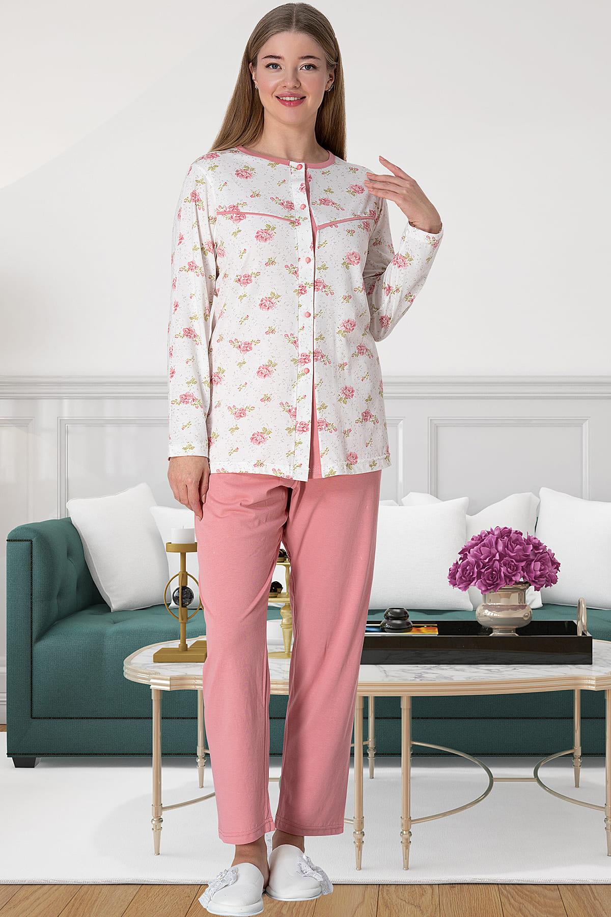Shopymommy 5821 Patterned Plus Size Maternity & Nursing Pajamas Pink
