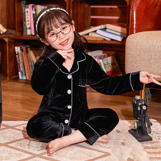 Gold Velvet Pajamas Set for Kids