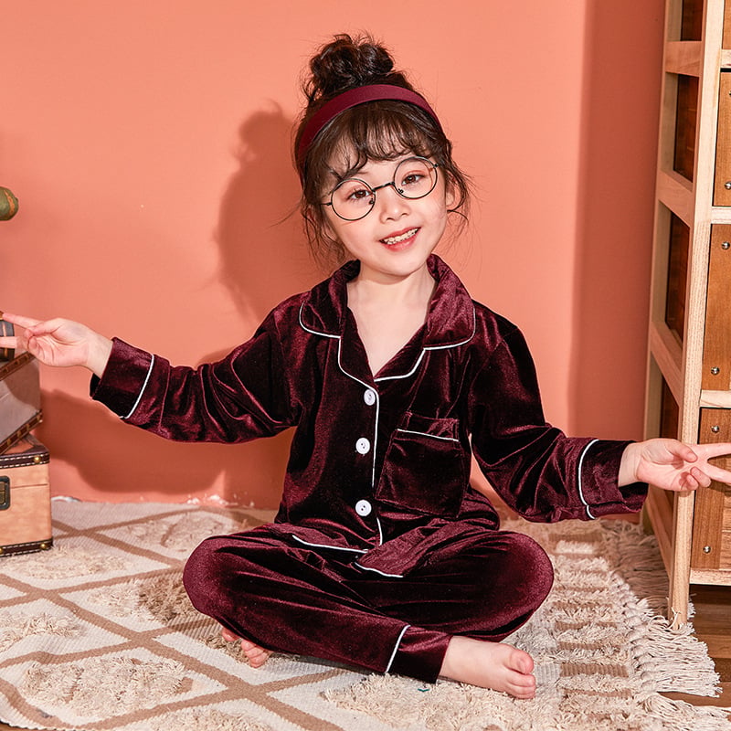 Gold Velvet Pajamas Set for Kids